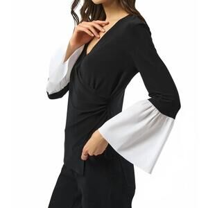 NEW JOSEPH RIBKOFF faux wrap 3/4 bell sleeves tunic top in black/vanilla